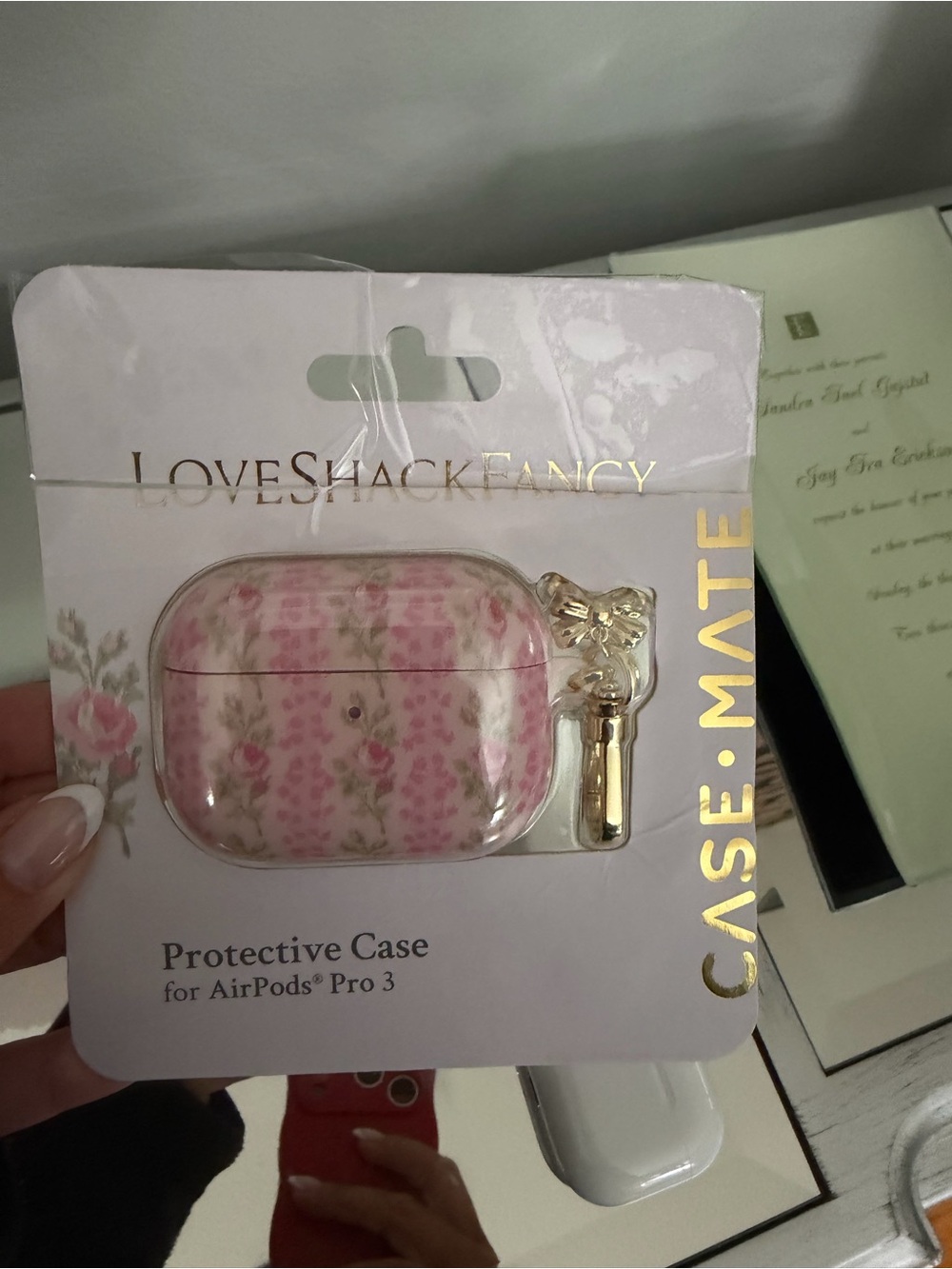 LoveShackFancy Pink Floral Protective Case for AirPods Pro 3 with Gold Charm